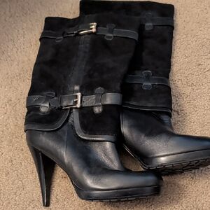 Cole Haan Black Suede and Leather High Heel Boots